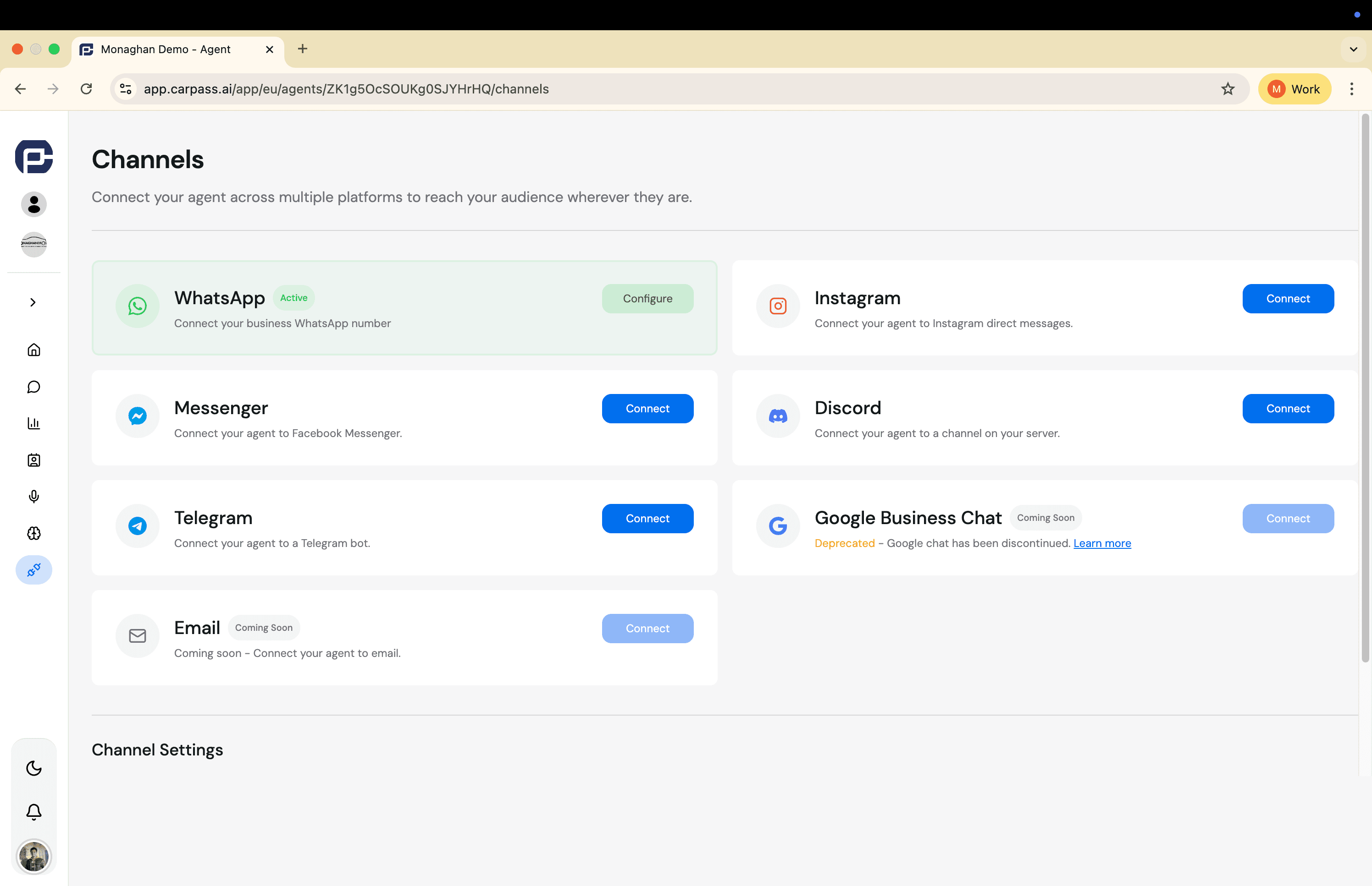 Multi-channel support dashboard