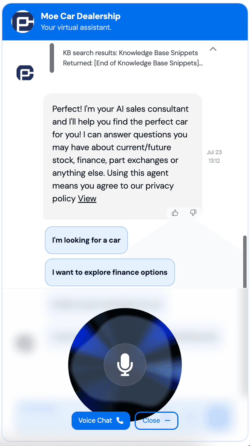 Voice widget interface